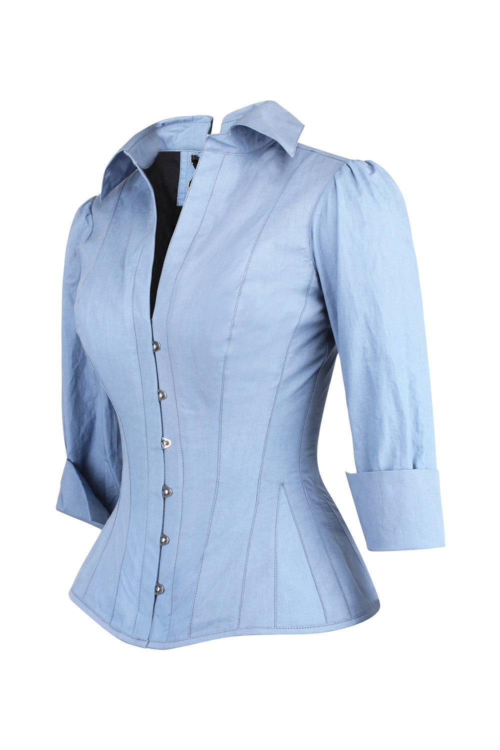 Powder Blue Curtisa Overbust Cotton Corset Shirt