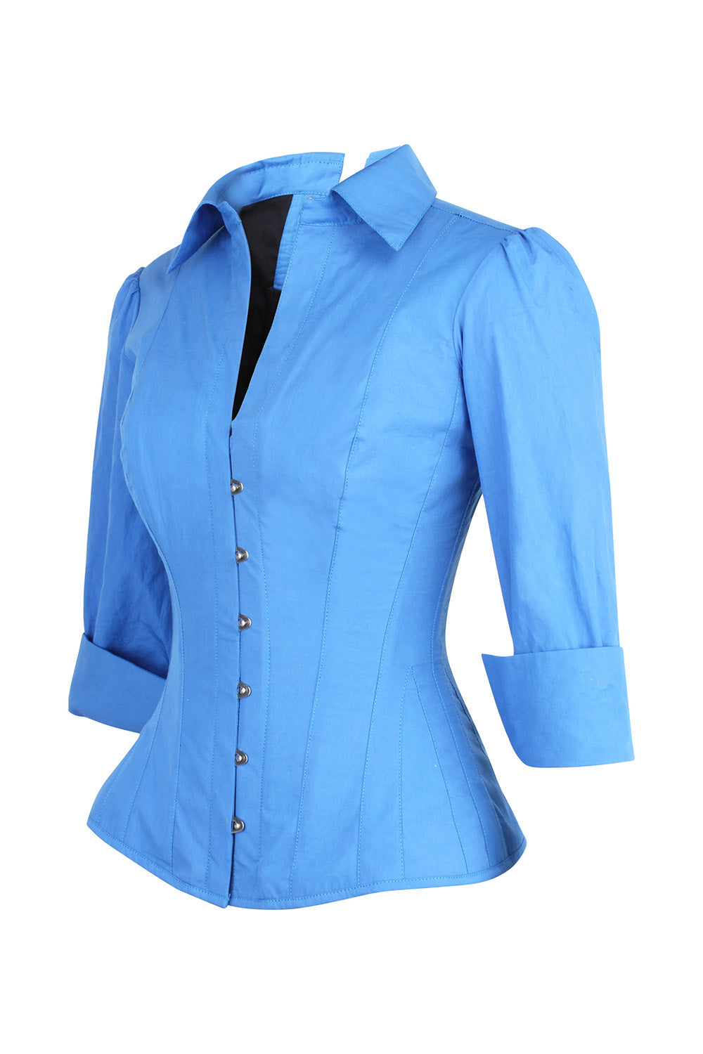 Azure Blue Curtisa Overbust Cotton Corset Shirt