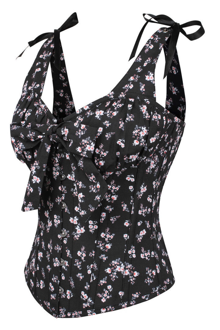 Black Darnisha Floral Digital Printed Overbust Corset