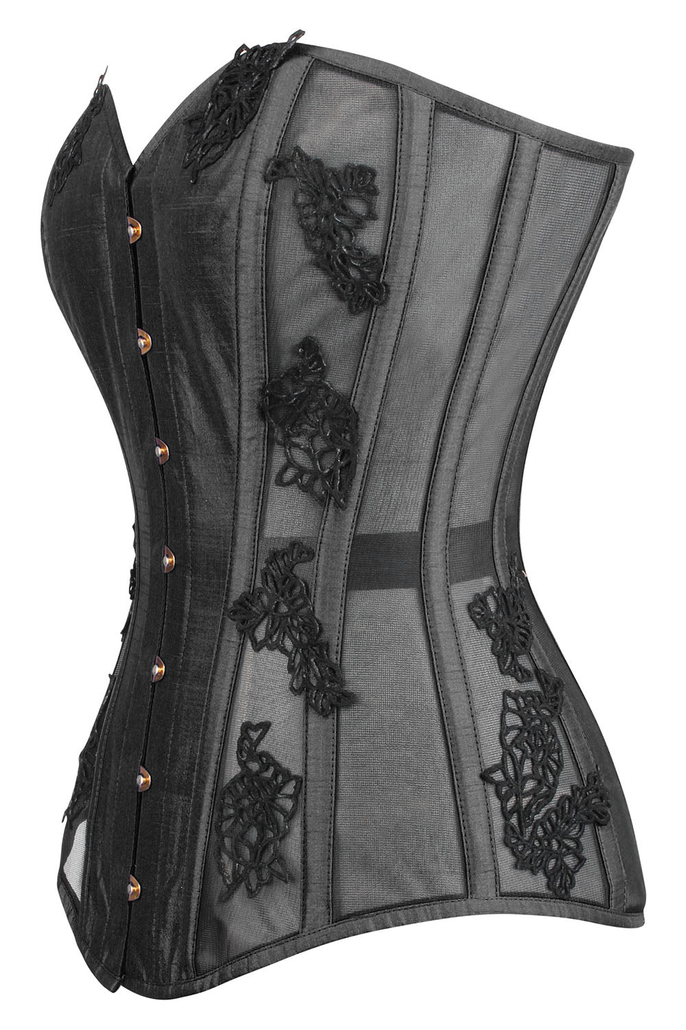 Charcoal Valerie Overbust Corset with Black Lace and Mesh Panels