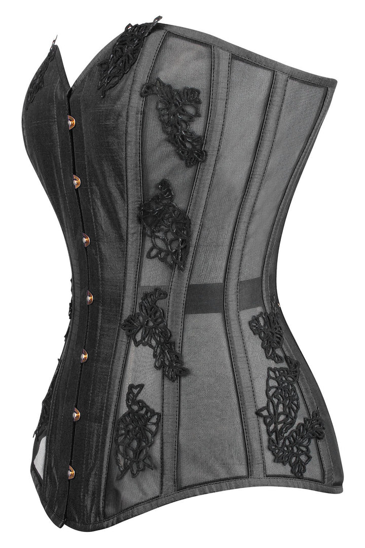 Charcoal Valerie Overbust Corset with Black Lace and Mesh Panels