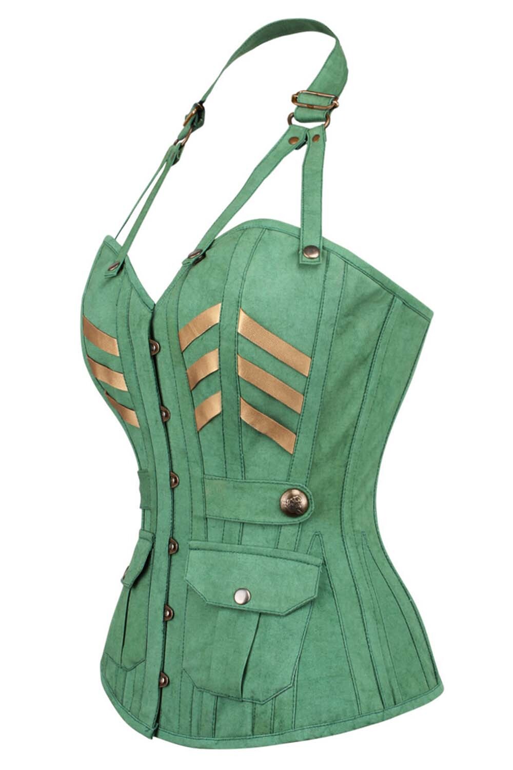 Emerald Green Davisha Military Cotton Overbust Corset
