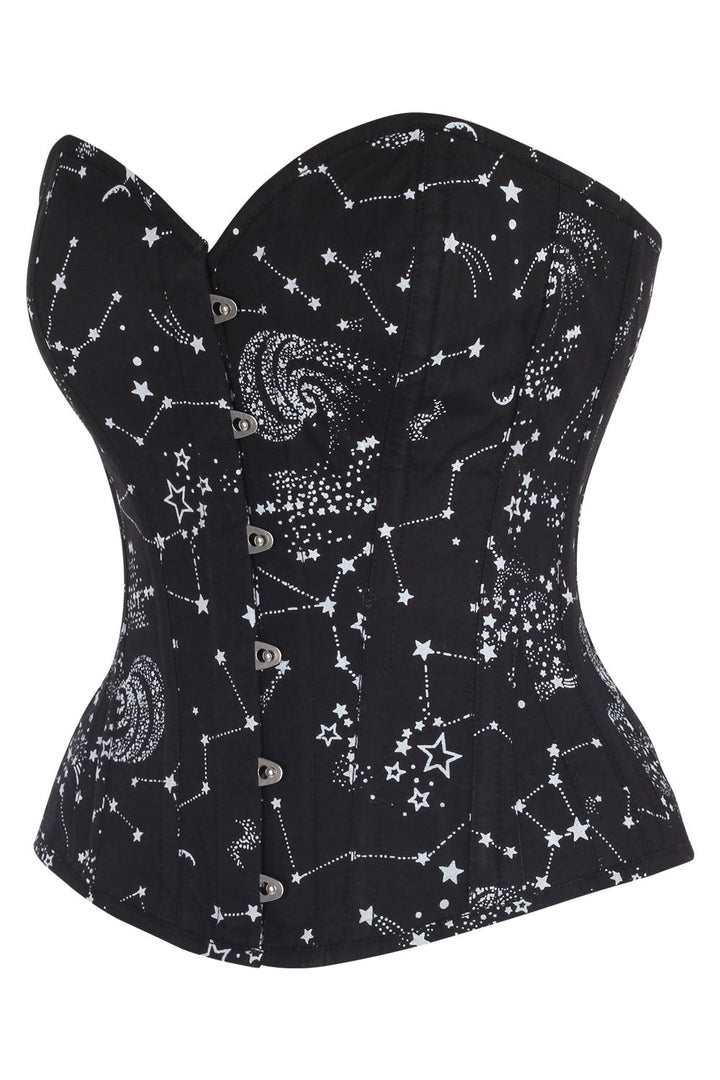 Midnight Black Constellation Astronomy Overbust Cotton Corset