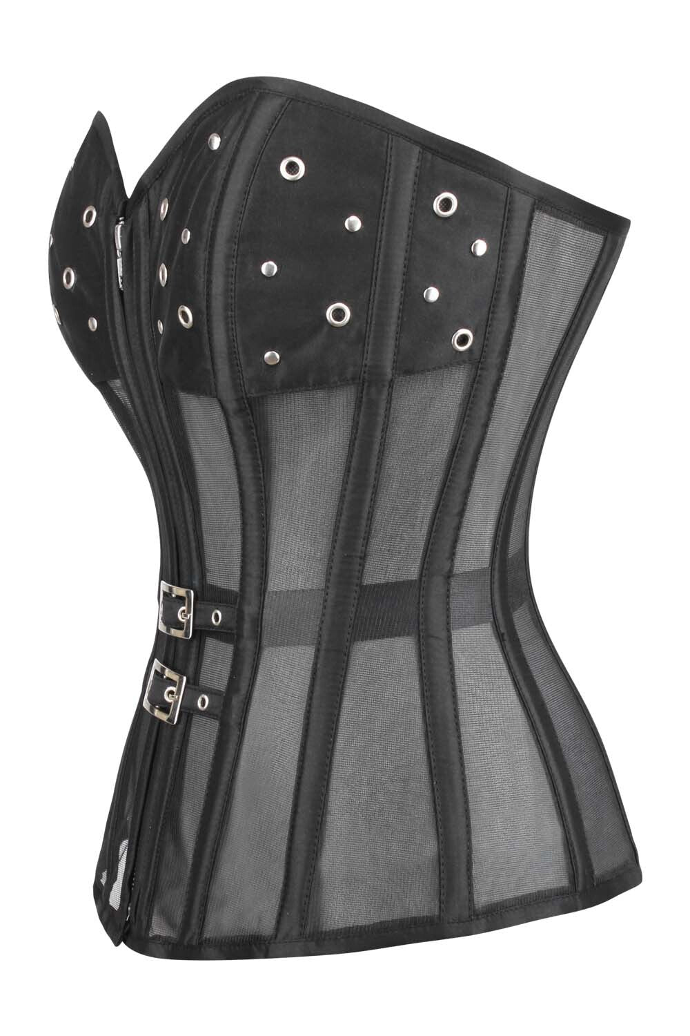 Midnight Black Lavonda Overbust Corset with Mesh Panels