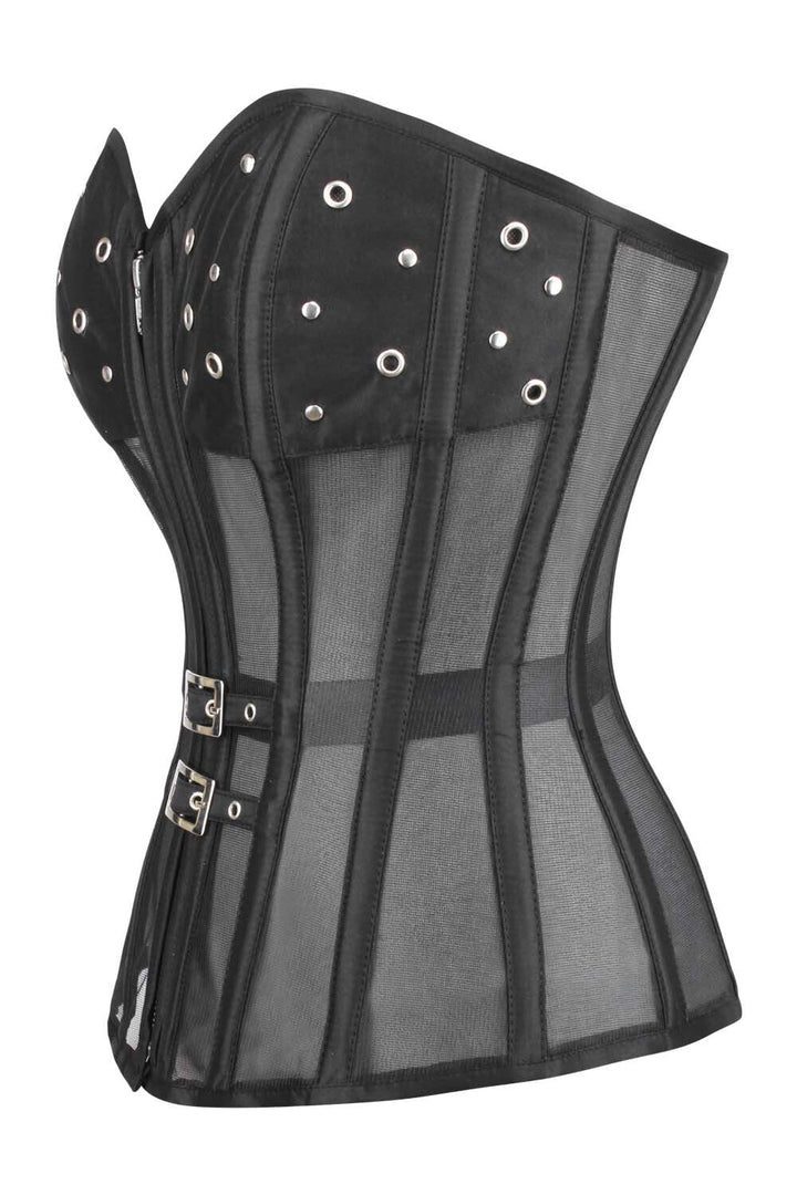 Midnight Black Lavonda Overbust Corset with Mesh Panels
