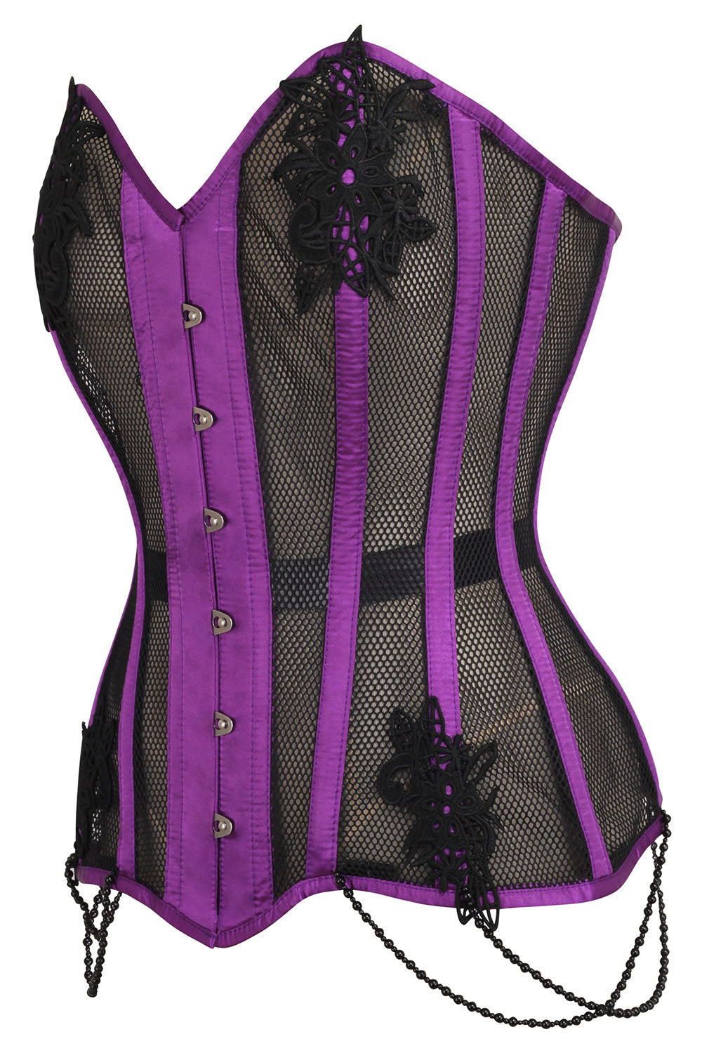 Latonia Purple with Black Mesh and Lace Applique Overbust Corset