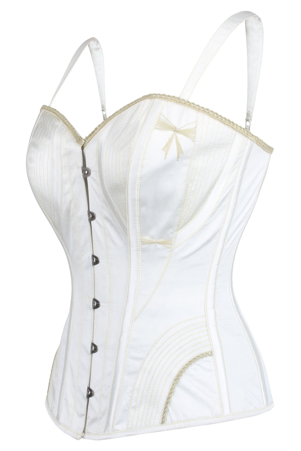 White Pearline Embroidered Overbust Corset with Shoulder Straps