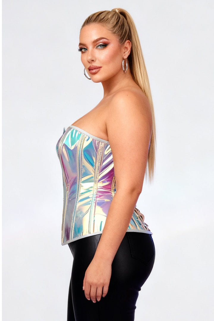 Holographic Rainbow Laquita Overbust Steel Boned Corset