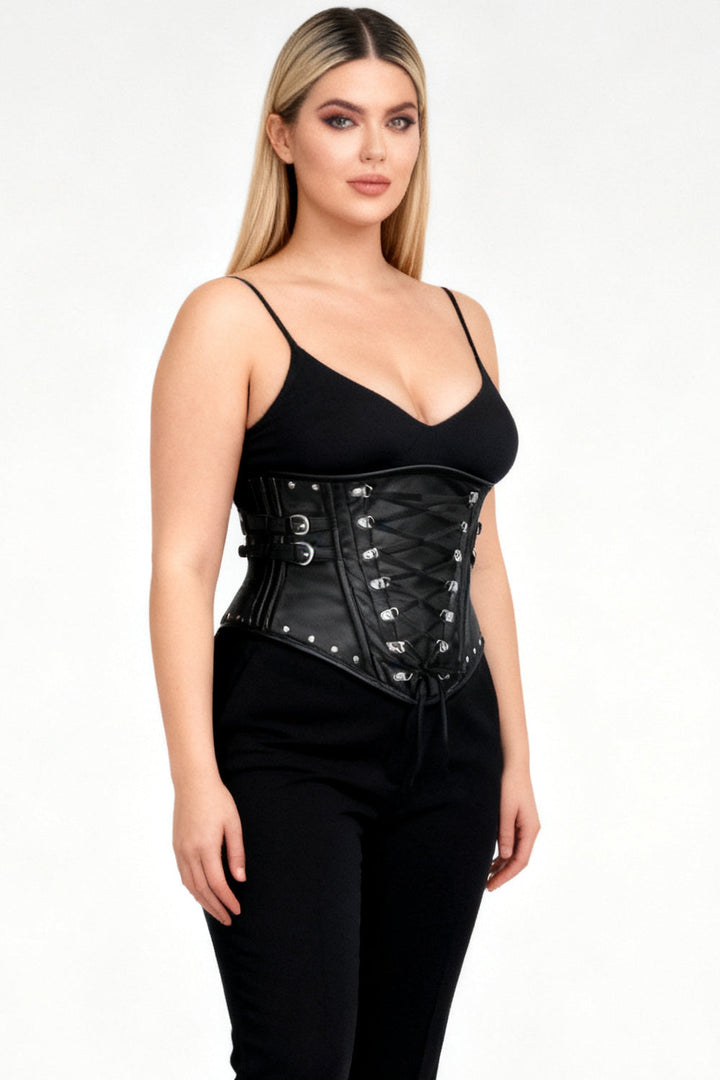 Jacklynn Midnight Black Faux Leather Underbust Gothic Corset