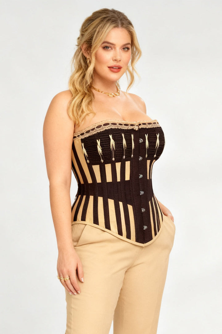 Brown &amp; Gold Striped Joylin Overbust Corset