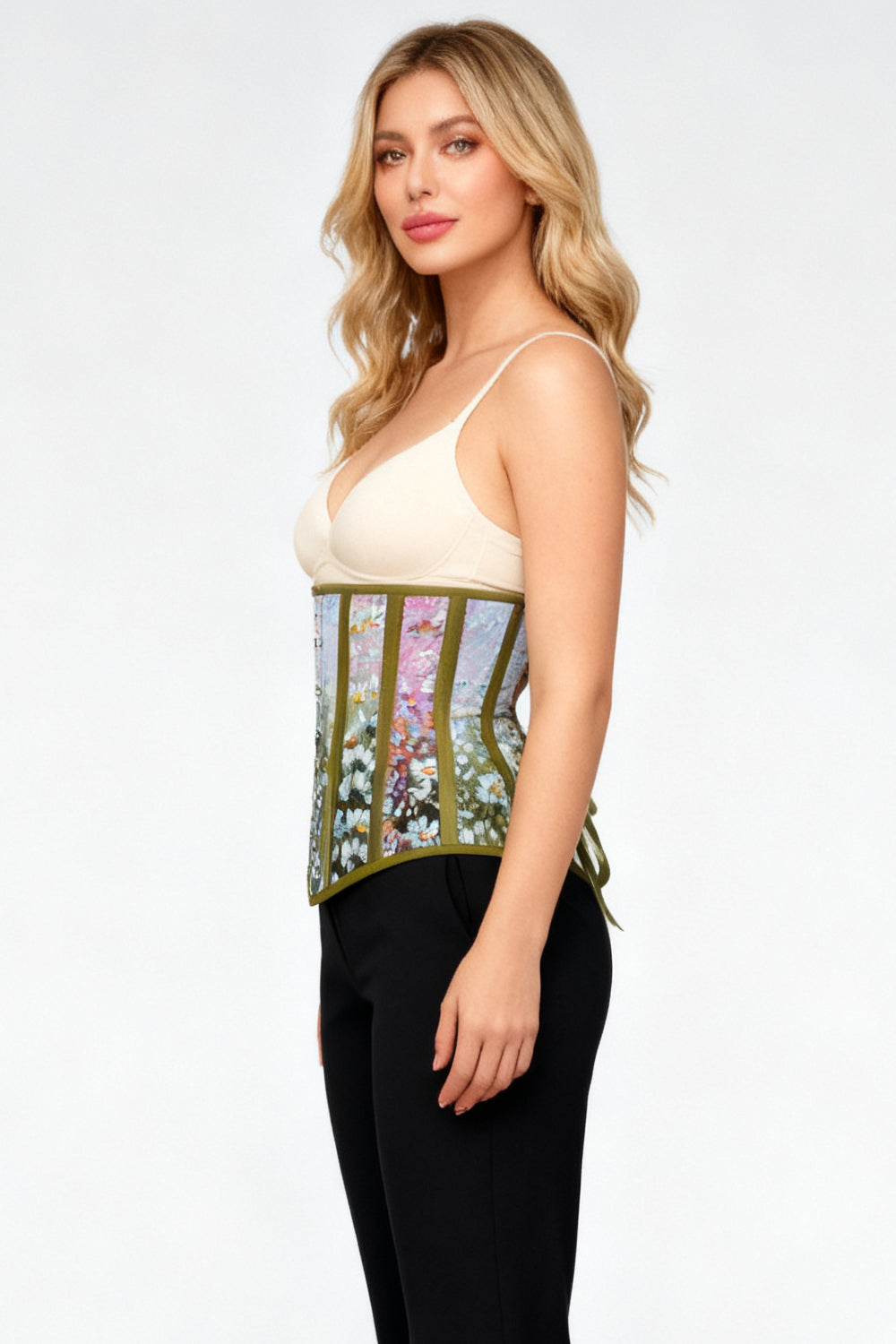 Meadow Bloom Michi Underbust Corset in Olive Floral