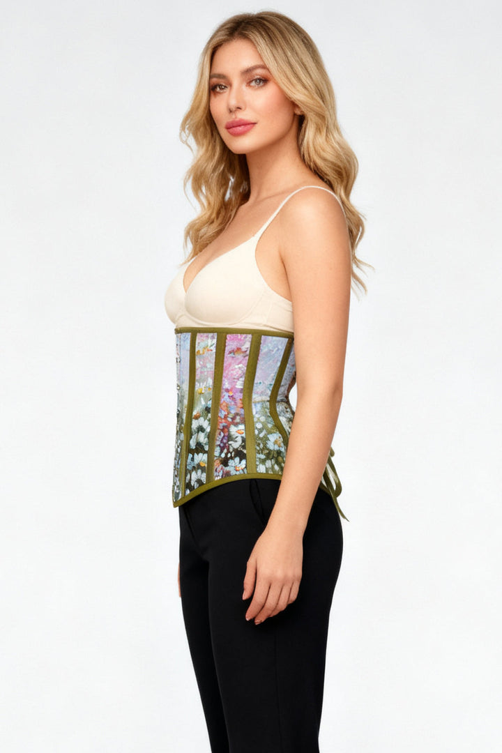 Meadow Bloom Michi Underbust Corset in Olive Floral