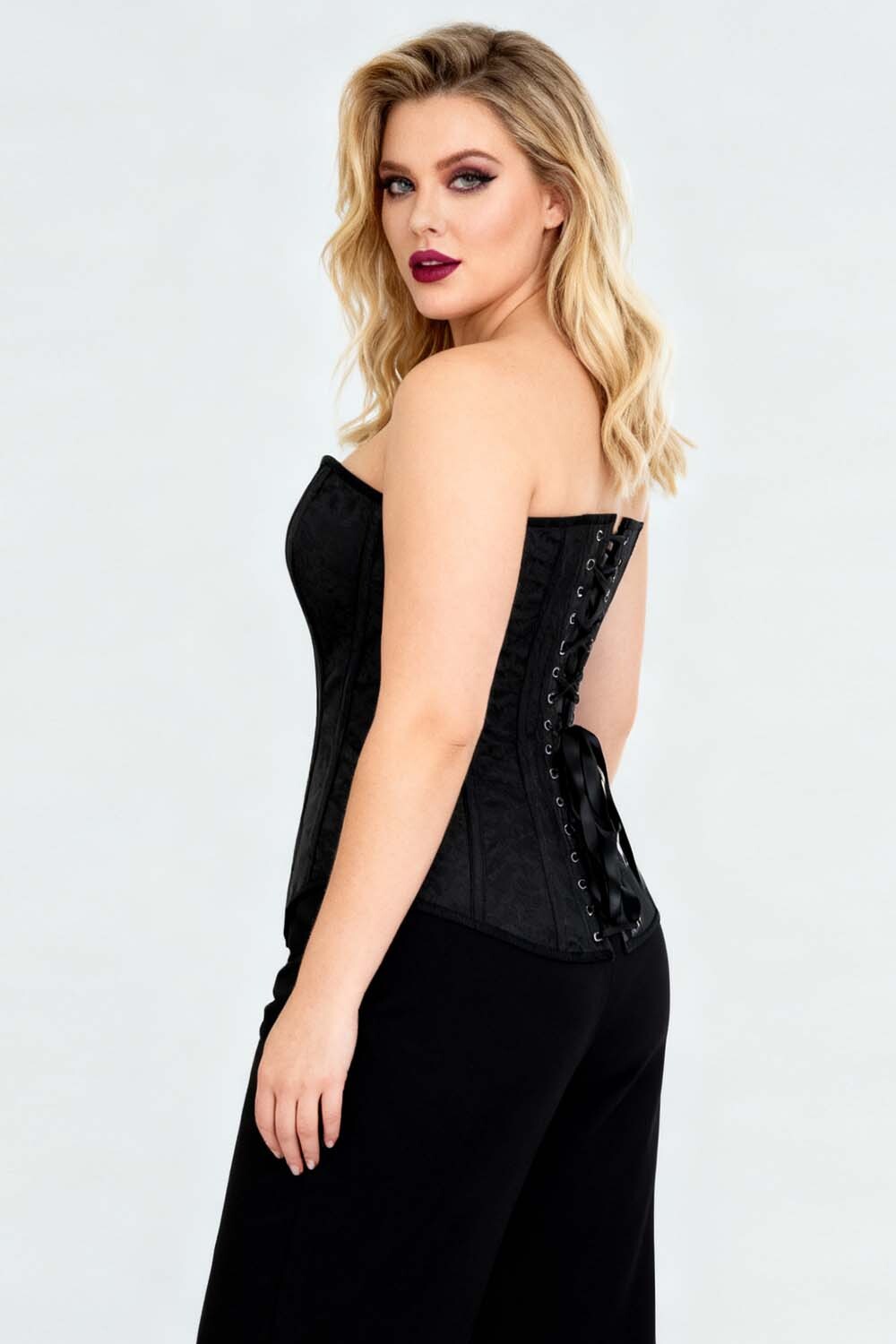 Valerie Midnight Black Brocade Longline Overbust Corset