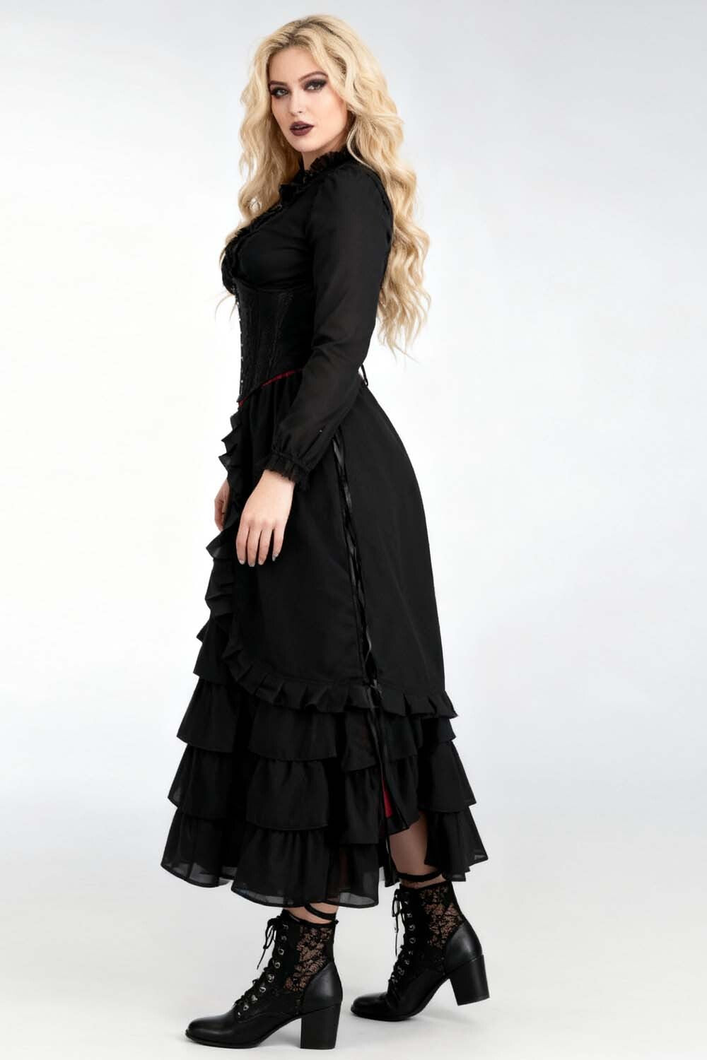 Akemi Maroon Victorian Layered Skirt with Black Georgette