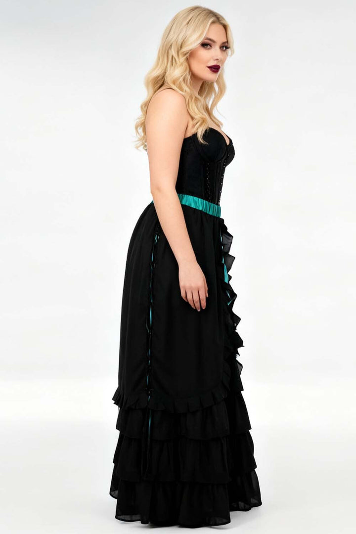 Akemi Emerald Satin Black Georgette Victorian Layered Skirt