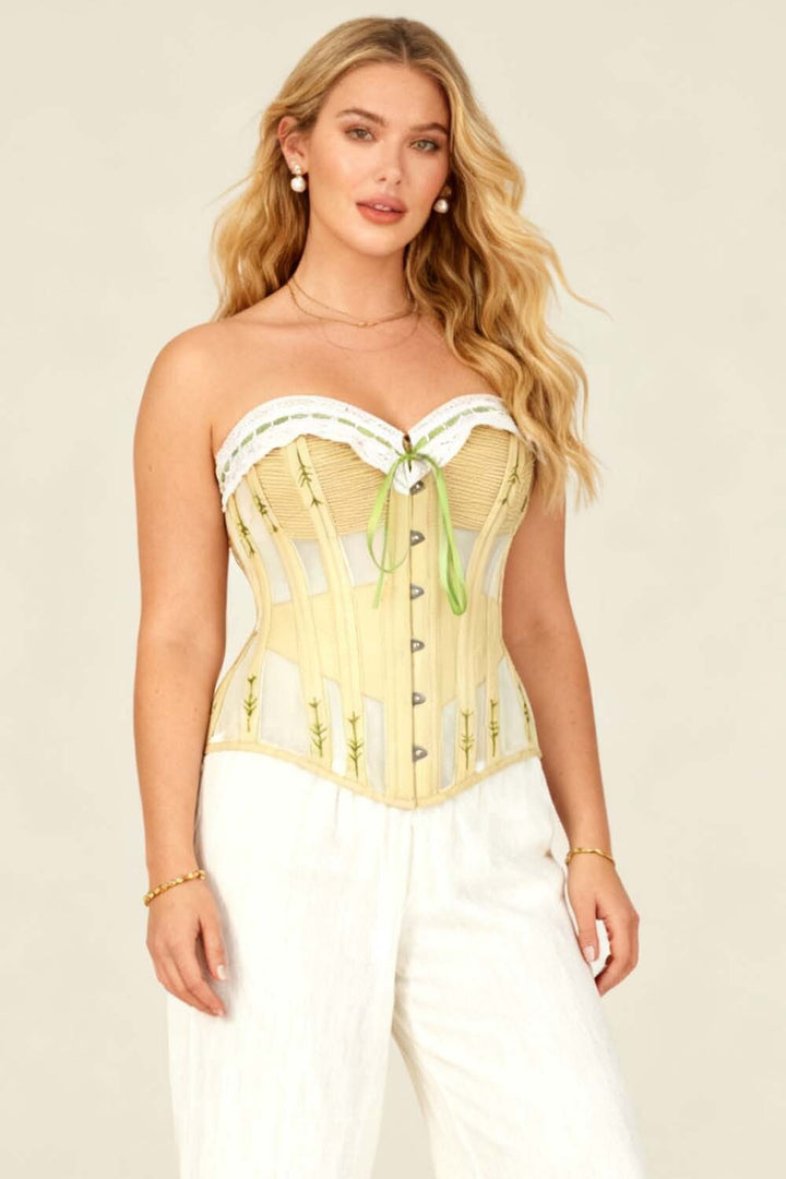 Shalonda Butter Yellow Mesh Cotton Waist Training Corset — on-model side view