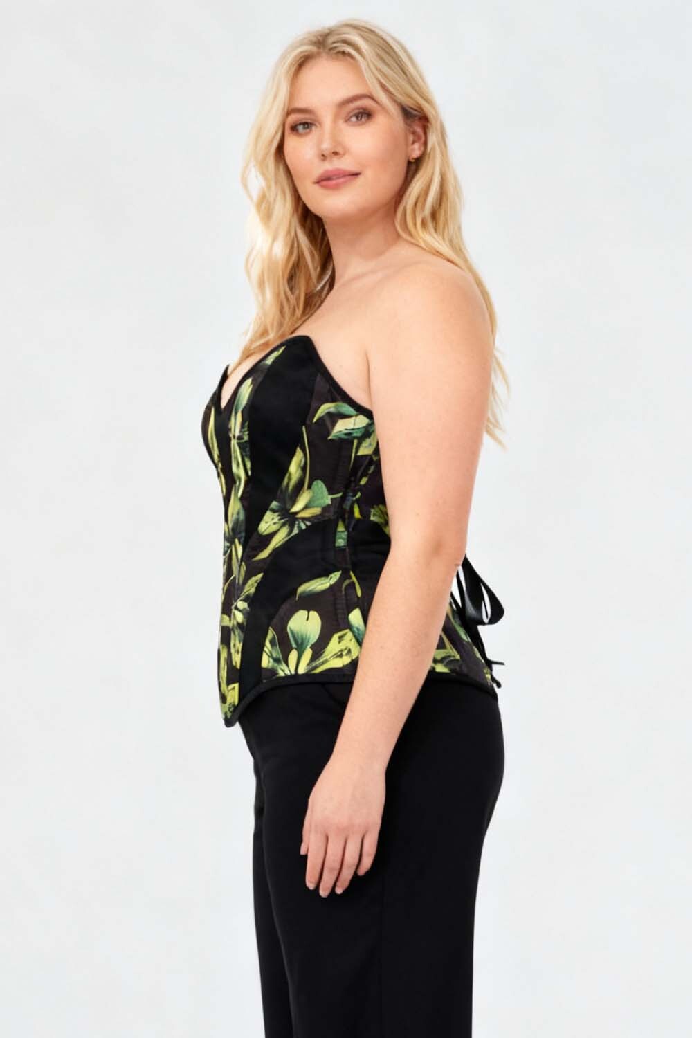 Botanical Black Green Ronae Overbust Corset