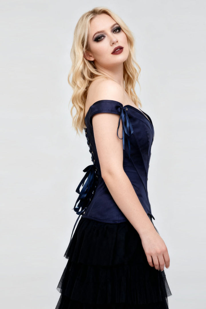 Navy Holliann Off-Shoulder Overbust Corset