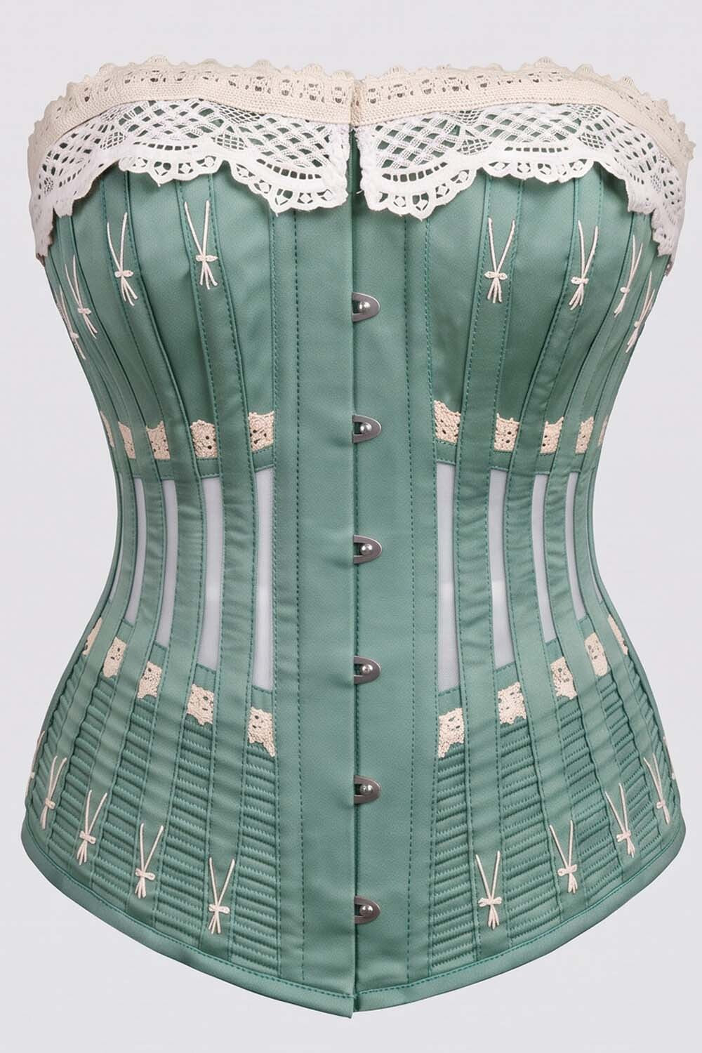 CORDELIA Victorian Overbust Corset in Petrol Navy by Luxe Noir — front view