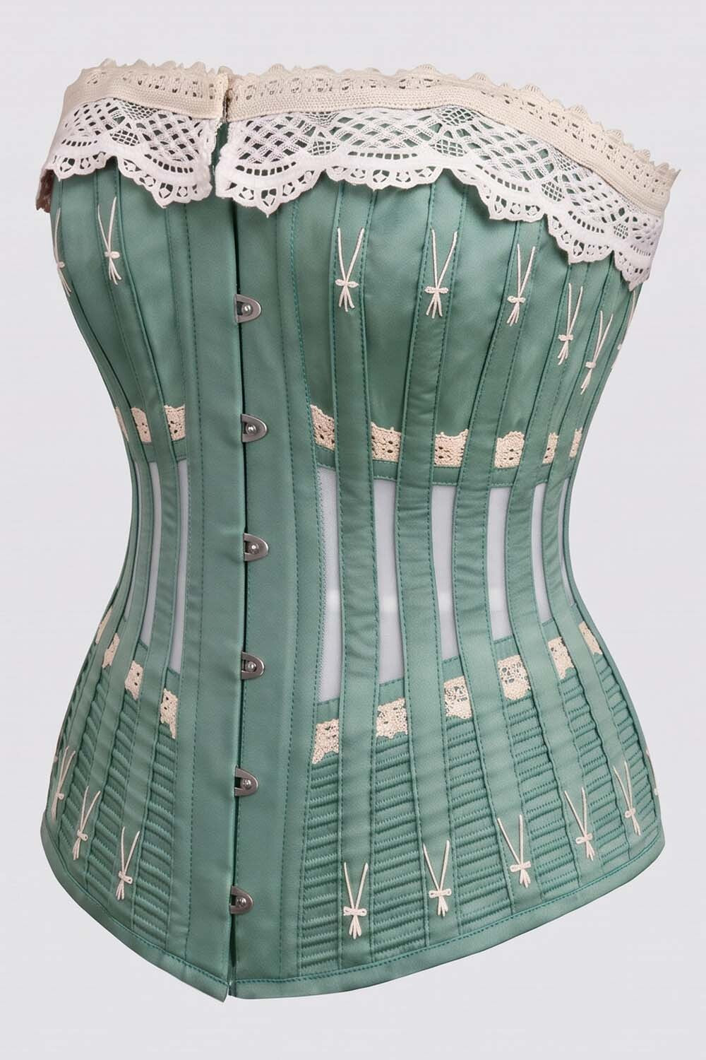 CORDELIA Victorian Overbust Corset in Petrol Navy by Luxe Noir — side view