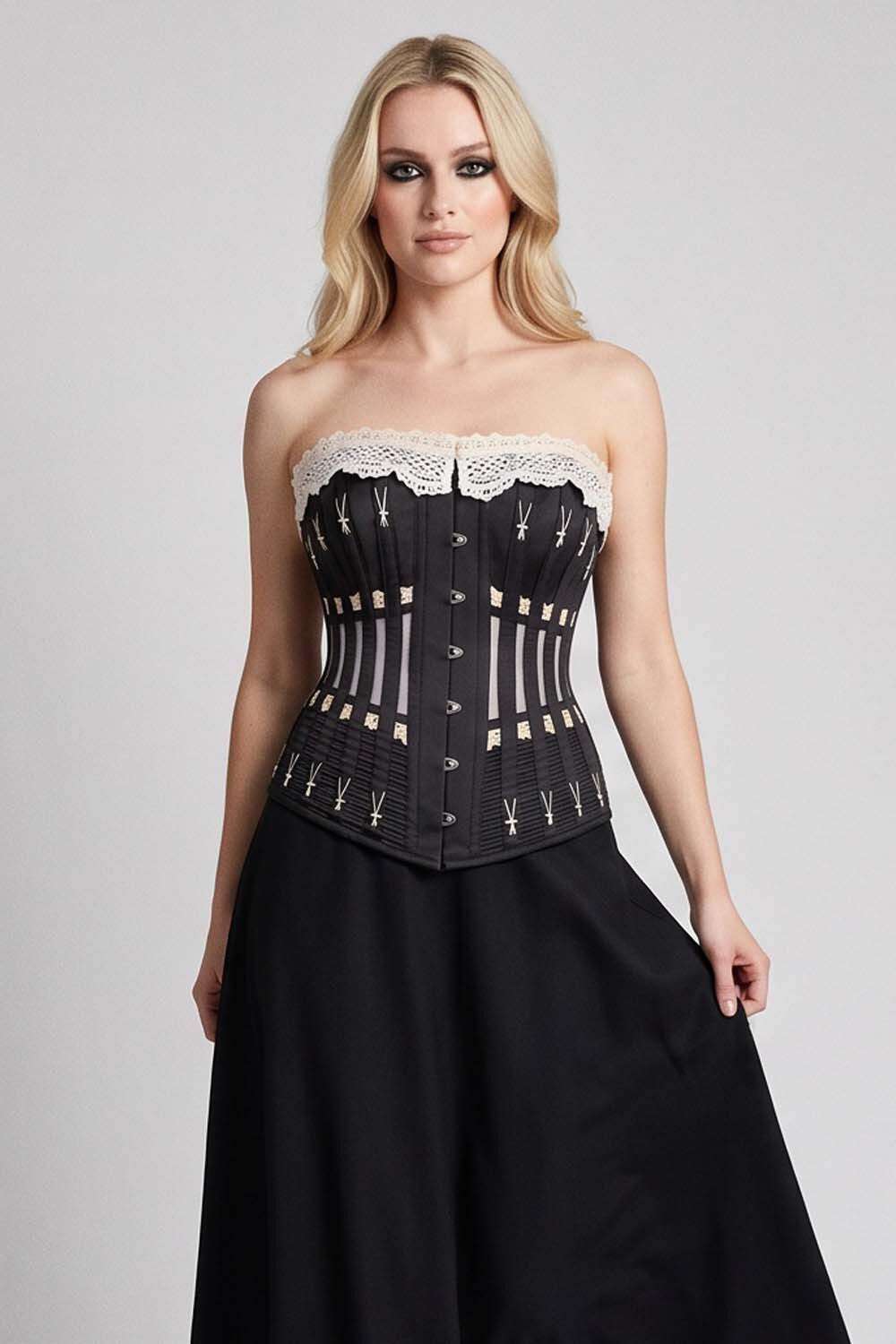 CORDELIA Victorian Overbust Corset in Butter Nude on model — front view
