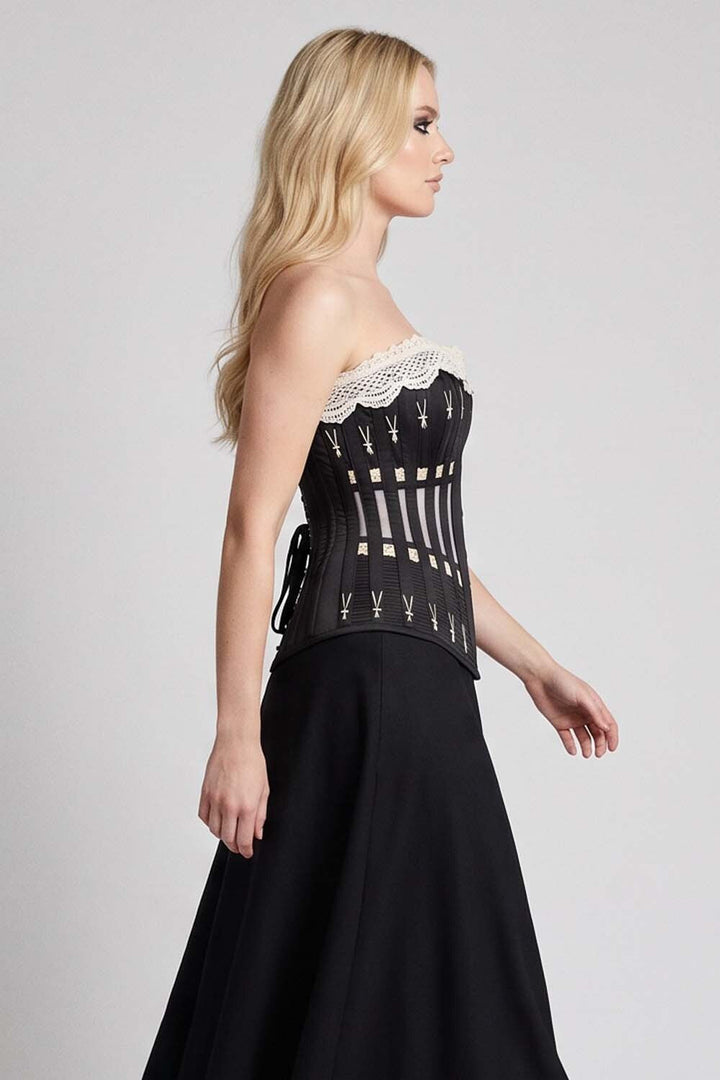 CORDELIA Victorian Overbust Corset in Butter Nude on model — side view