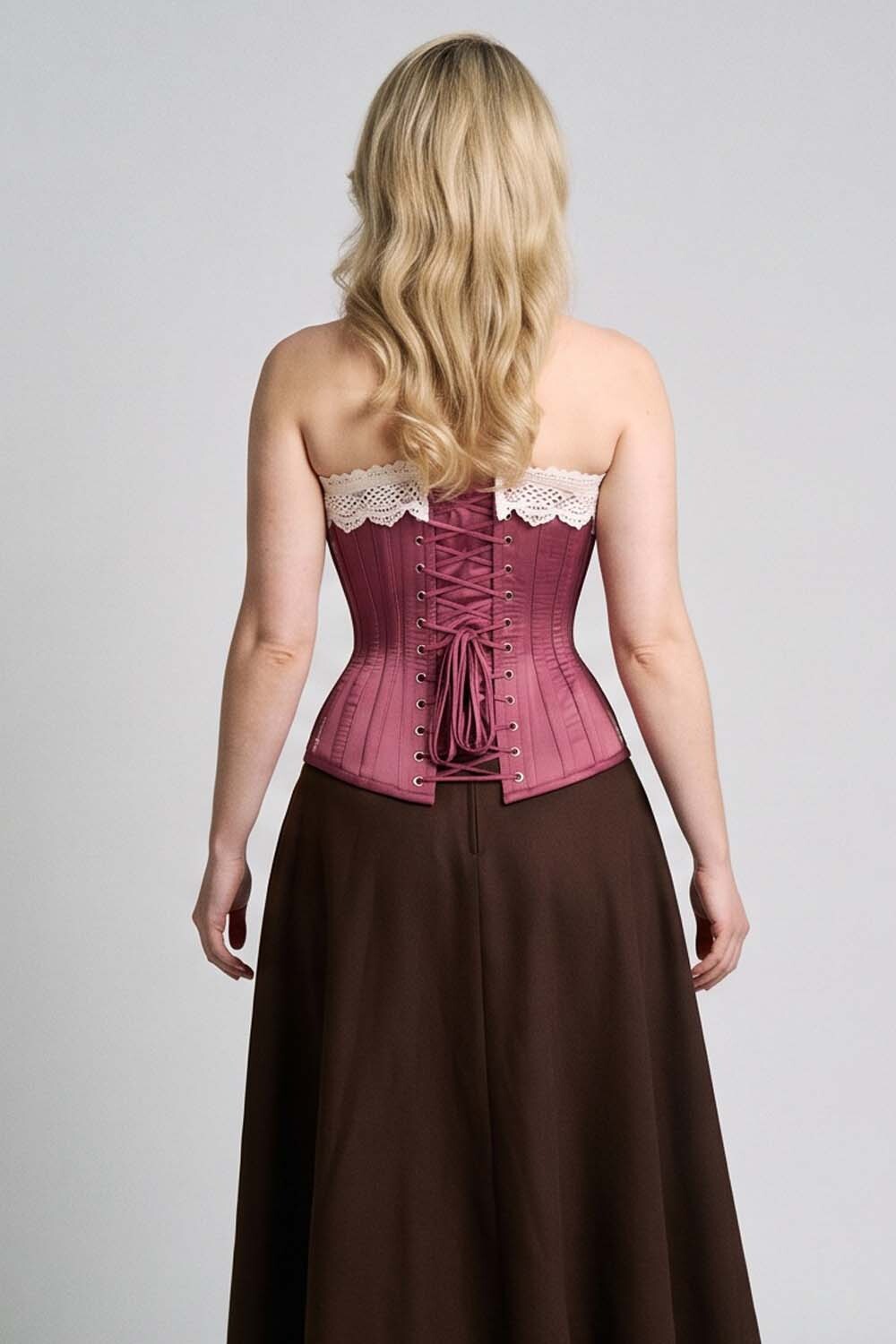 CORDELIA Victorian Overbust Corset in Jade on model — back view