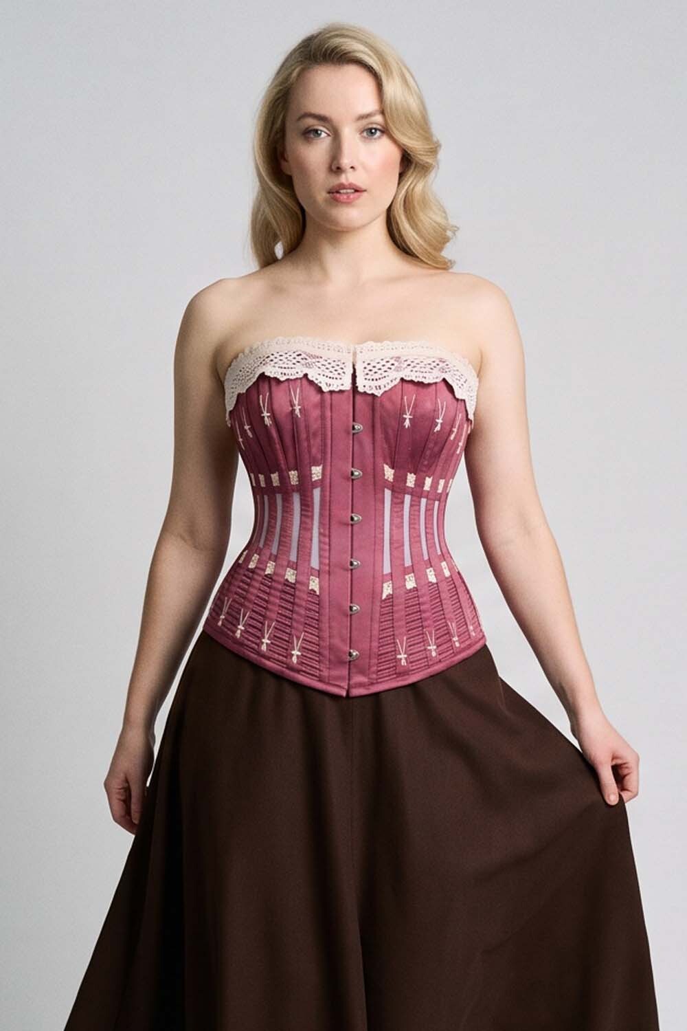CORDELIA Victorian Overbust Corset in Jade on model — front view