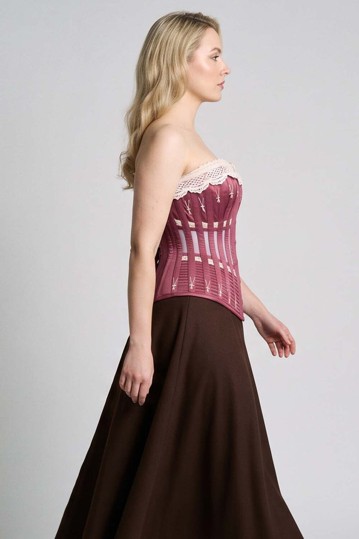 CORDELIA Victorian Overbust Corset in Jade on model — side view