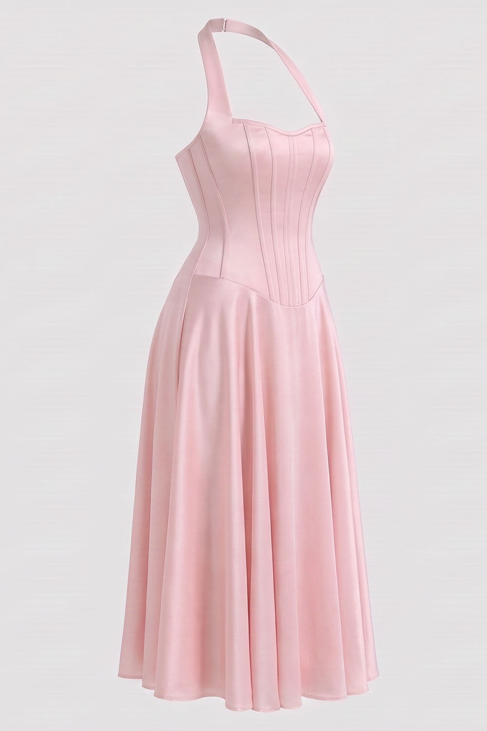 LENORE Halter Corset Maxi Dress in Black by Luxe Noir — side view