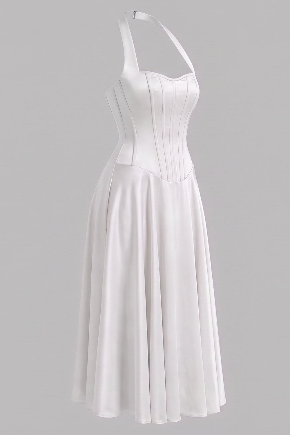 LENORE Halter Corset Maxi Dress in Ivory by Luxe Noir — side view