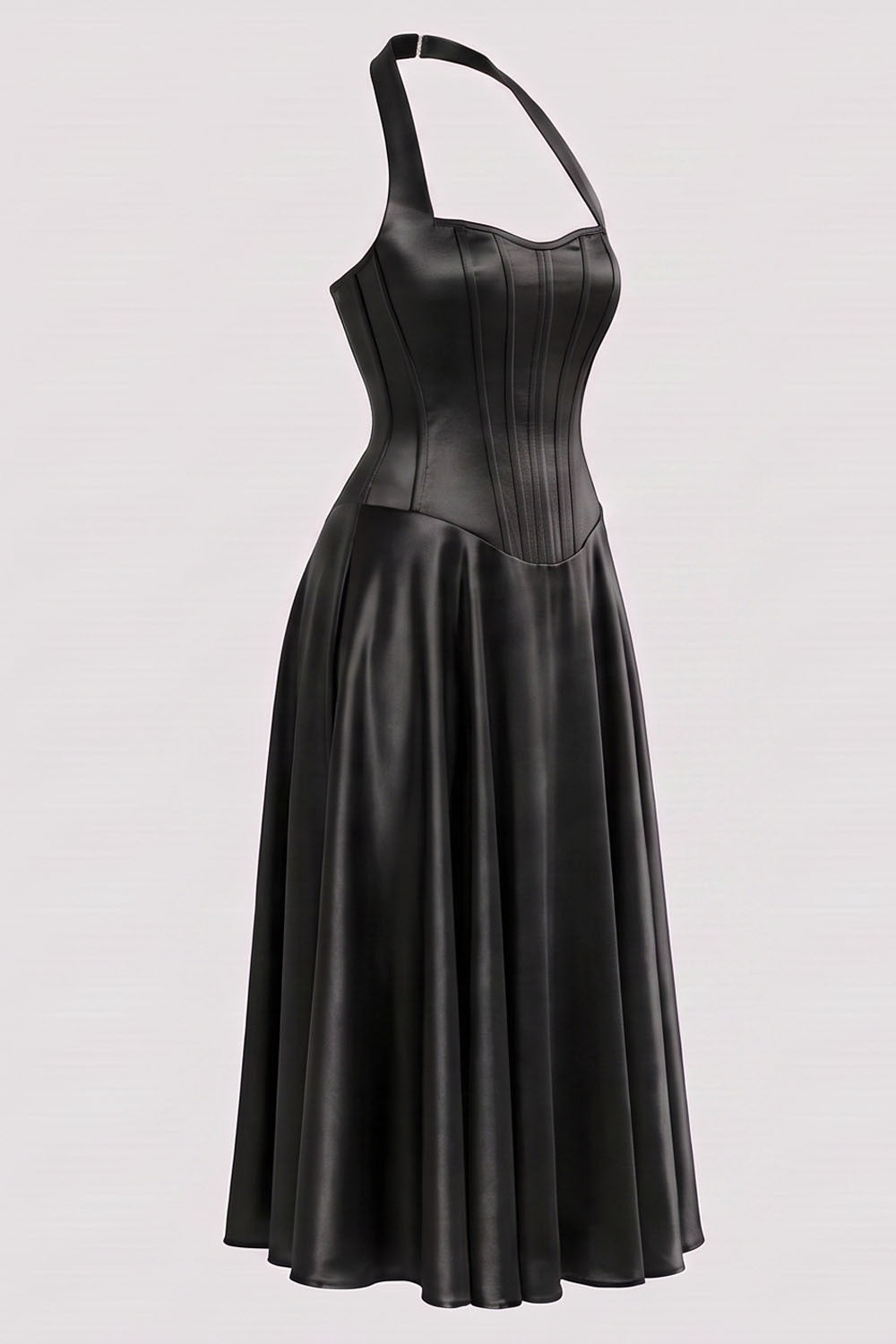 LENORE Halter Corset Maxi Dress in Plum by Luxe Noir — side view