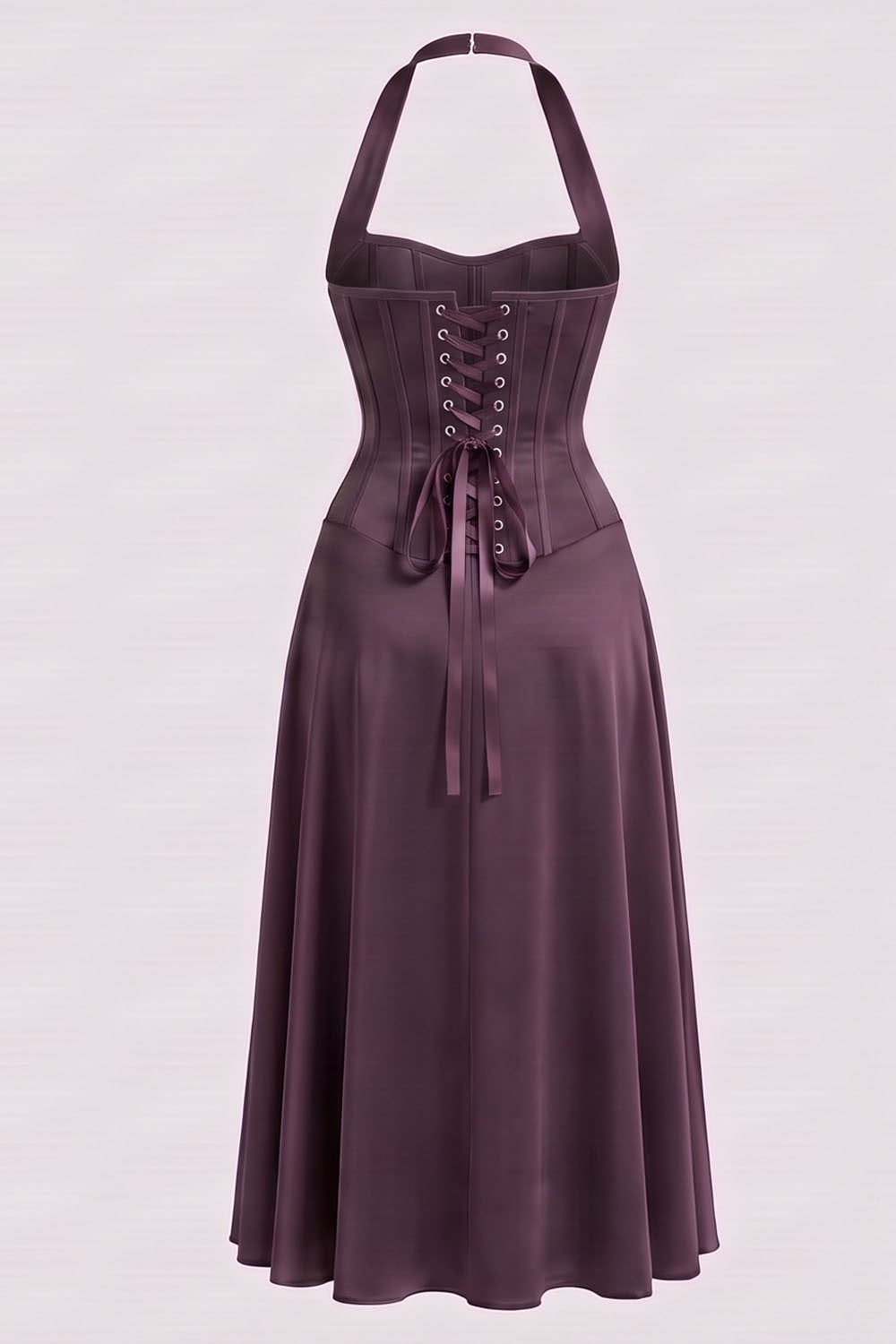 LENORE Halter Corset Maxi Dress in Forest Green by Luxe Noir — back view