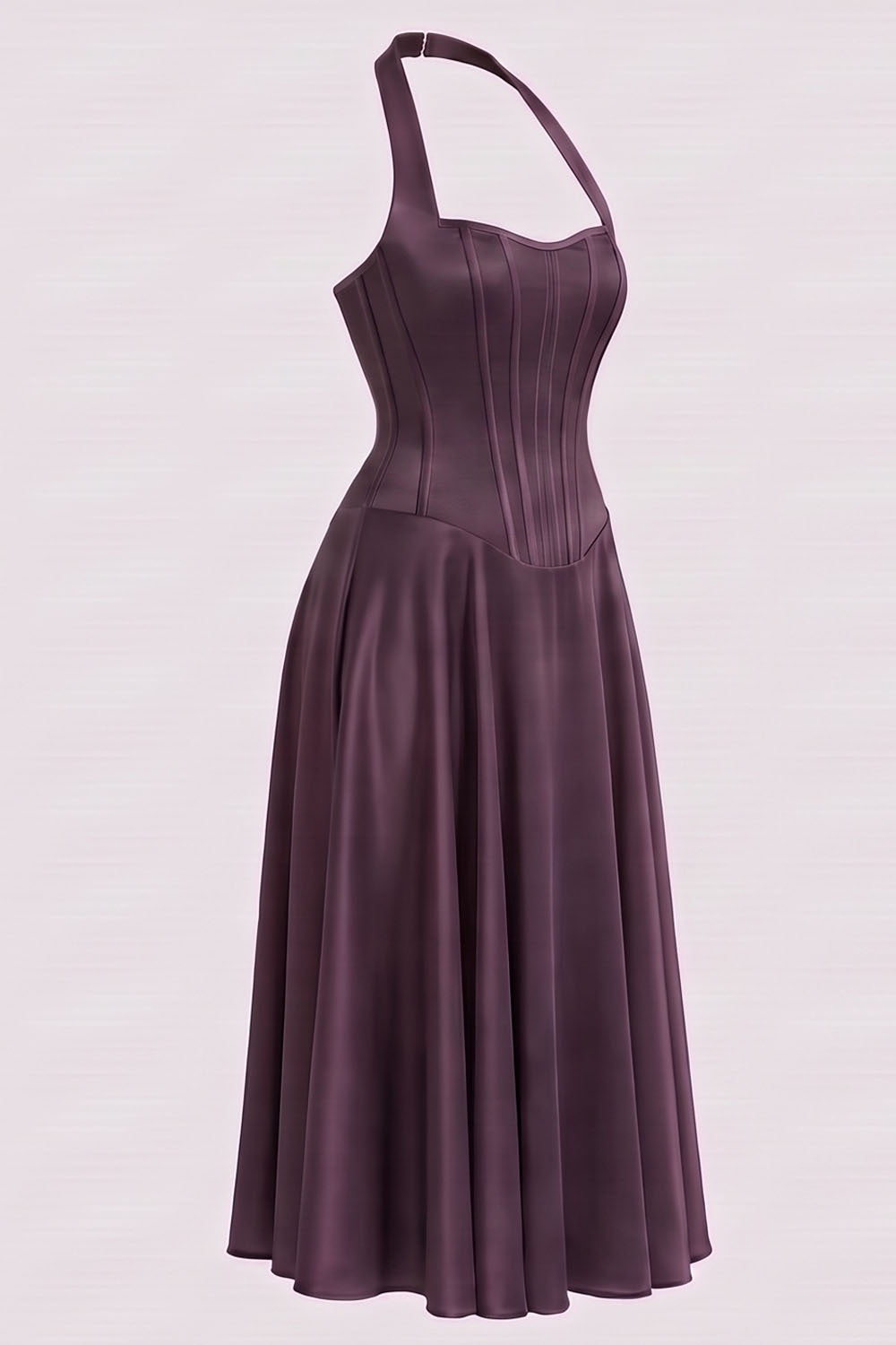LENORE Halter Corset Maxi Dress in Forest Green by Luxe Noir — side view