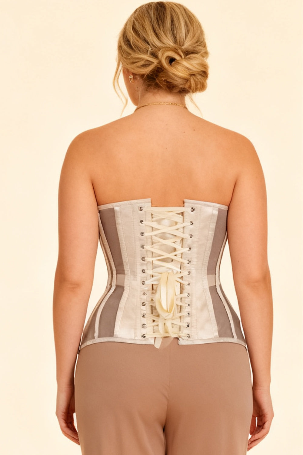 Janaea Nude Mesh Overbust Corset — on-model back view