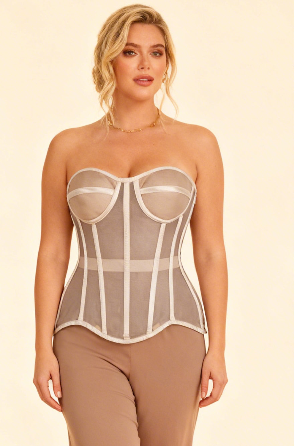 Janaea Nude Mesh Overbust Corset — on-model front view