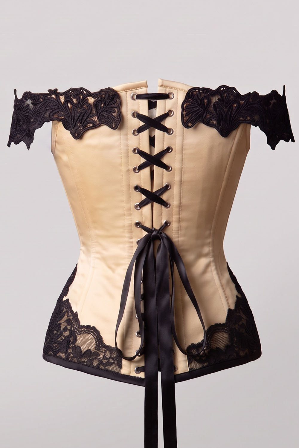 OPHELIA Off—Shoulder Overbust Corset in Jet Black by Luxe Noir — back view