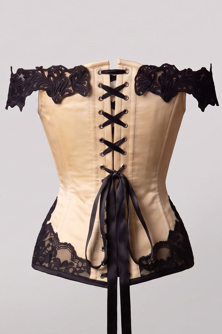 OPHELIA Off—Shoulder Overbust Corset in Jet Black by Luxe Noir — back view
