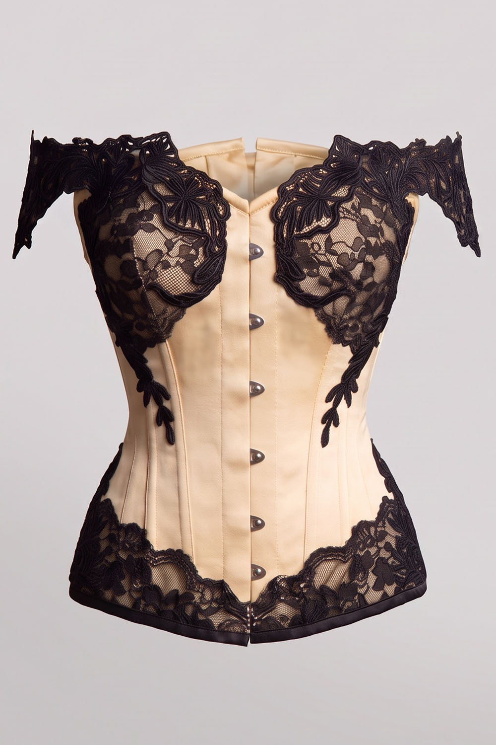 OPHELIA Off—Shoulder Overbust Corset in Jet Black by Luxe Noir — front view