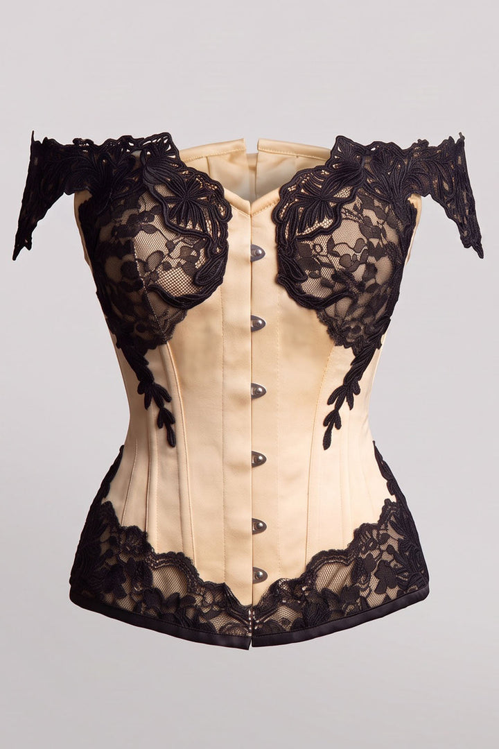 OPHELIA Off—Shoulder Overbust Corset in Jet Black by Luxe Noir — front view