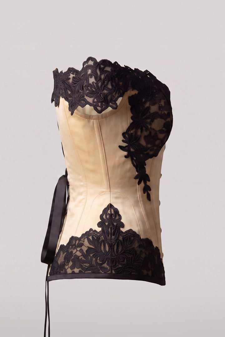 OPHELIA Off—Shoulder Overbust Corset in Jet Black by Luxe Noir — side view