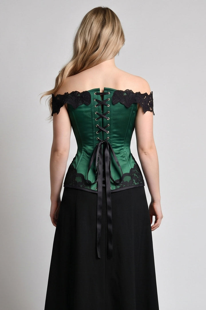 OPHELIA Off—Shoulder Overbust Corset in Butter Nude on model — back view
