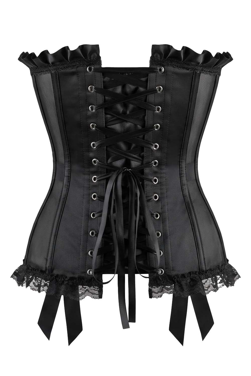 VIVIEN Mesh with Satin Burlesque Overbust Corset CWL—1784 by Luxe Noir — back view