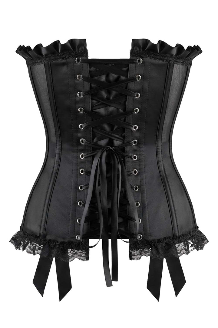 VIVIEN Mesh with Satin Burlesque Overbust Corset CWL—1784 by Luxe Noir — back view