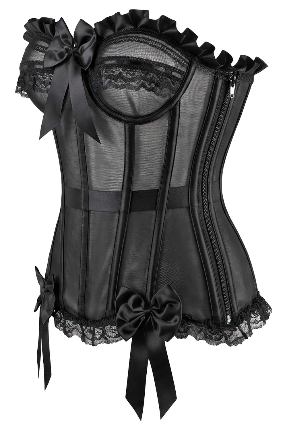 VIVIEN Mesh with Satin Burlesque Overbust Corset CWL—1784 by Luxe Noir — side view