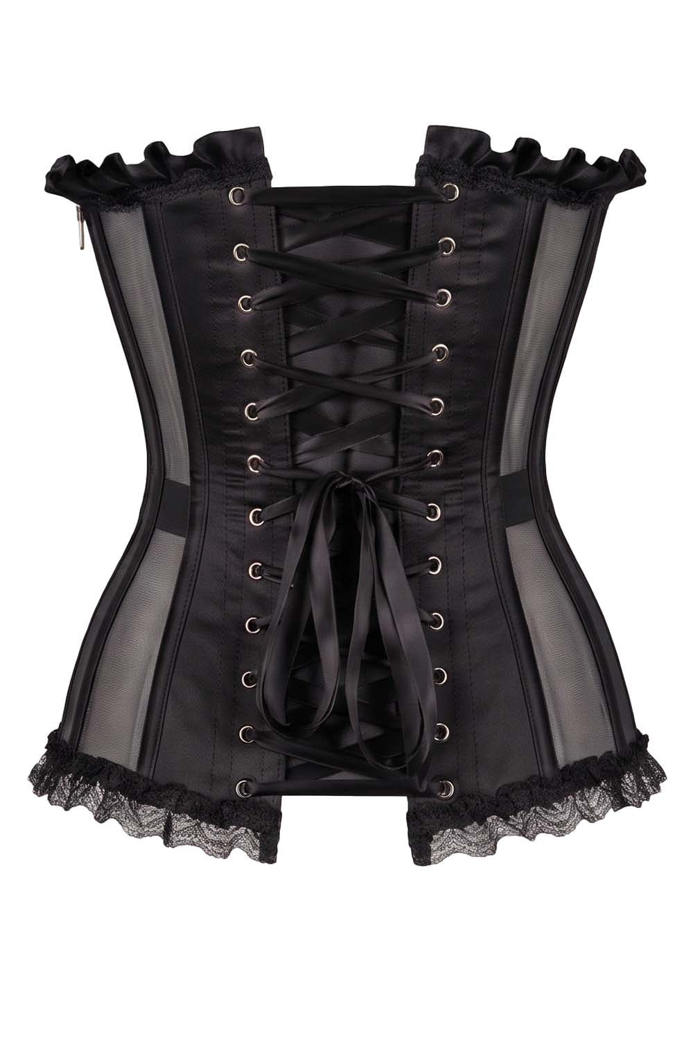 VIVIEN Mesh &amp; Sequin with Satin Burlesque Overbust Corset CWL—1778 by Luxe Noir — back view