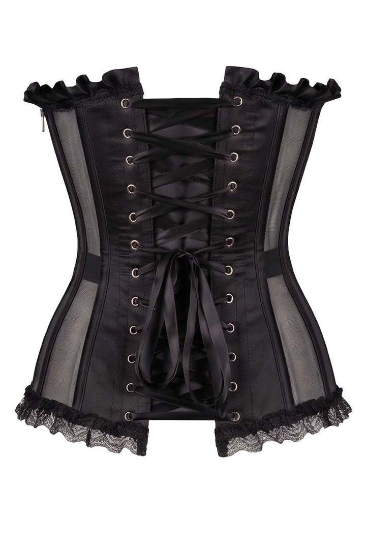 VIVIEN Mesh &amp; Sequin with Satin Burlesque Overbust Corset CWL—1778 by Luxe Noir — back view
