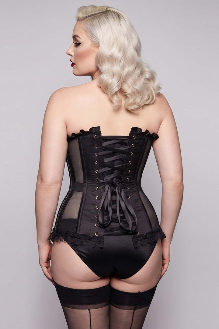 VIVIEN Mesh &amp; Sequin with Satin Burlesque Overbust Corset CWL—1778 on model — back view