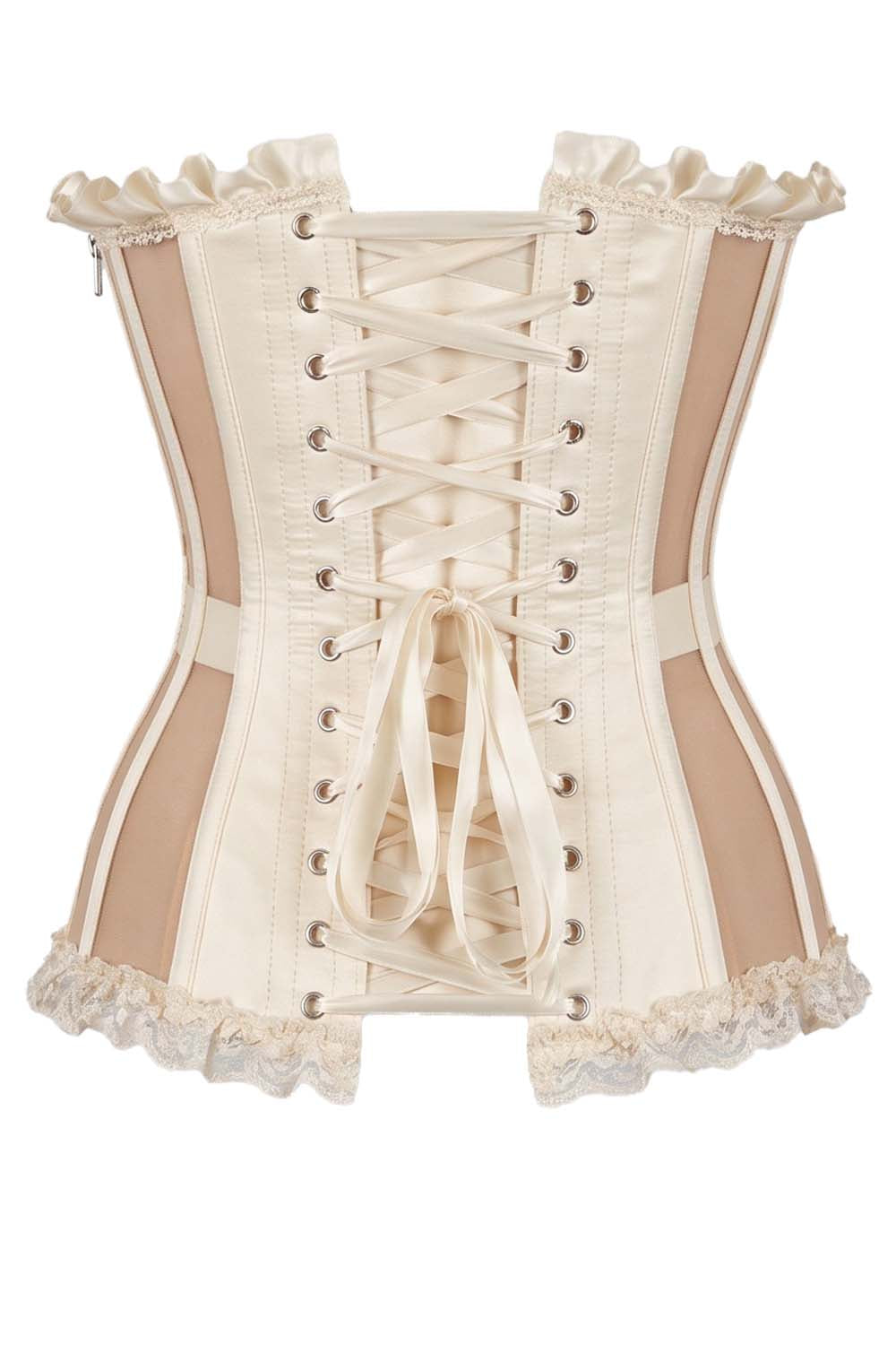 VIVIEN Mesh &amp; Sequin with Satin Burlesque Overbust Corset CWL—1779 by Luxe Noir — back view