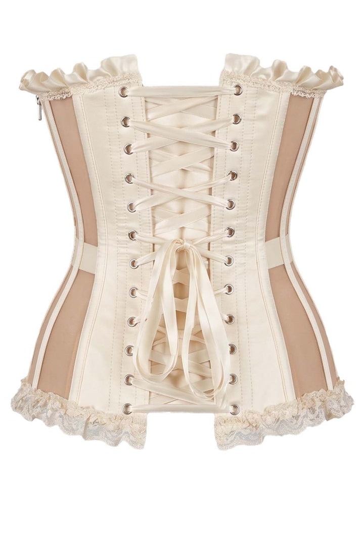 VIVIEN Mesh &amp; Sequin with Satin Burlesque Overbust Corset CWL—1779 by Luxe Noir — back view